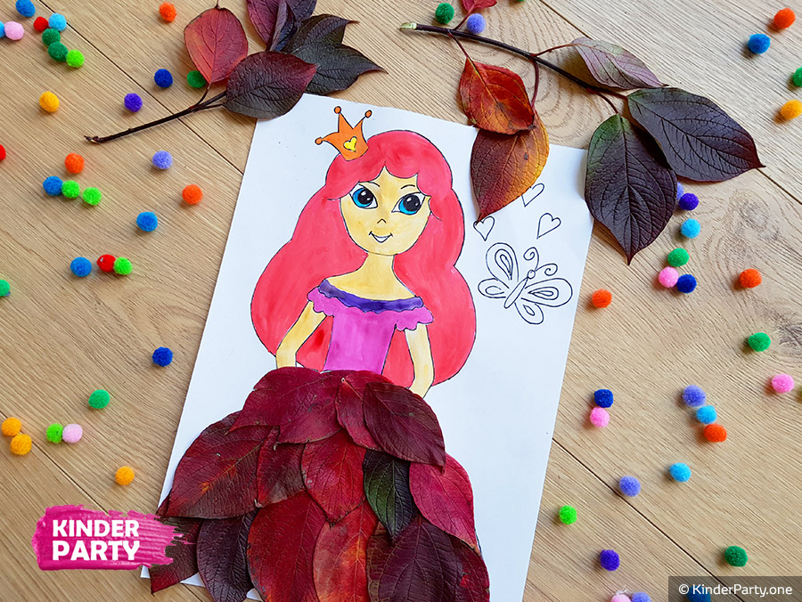 Herbstbastelei: Prinzessin aus Blättern