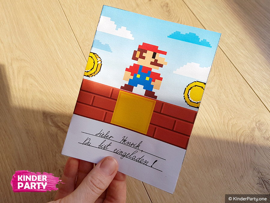 Wir basteln Einladungen für Super Mario-Kinderparty