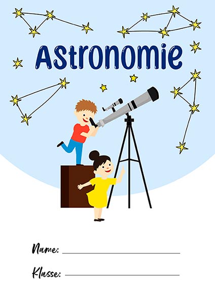PDF Astronomie Deckblatt, Teleskop und Sternbilder