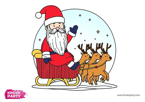 Weihnachtsmann mit Schlitten und Rentieren - PDF-Vorlage