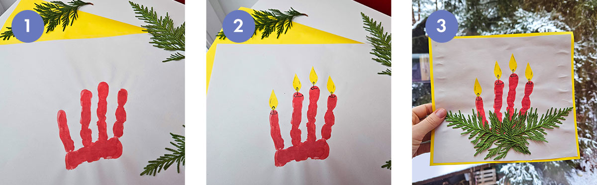 Adventskranz mit Kerzen aus Handabdruck basteln